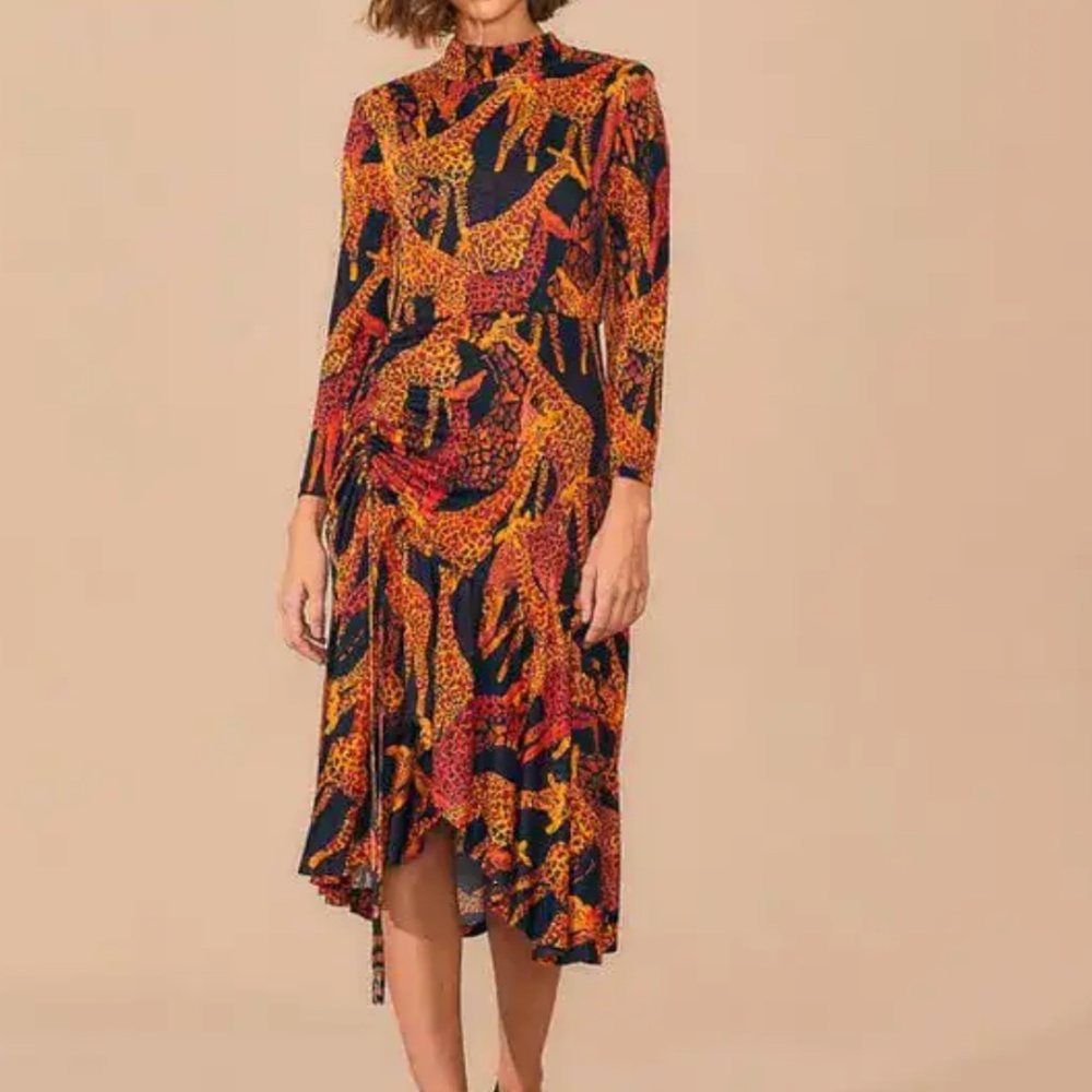 Black Giraffes Slit Midi Dress